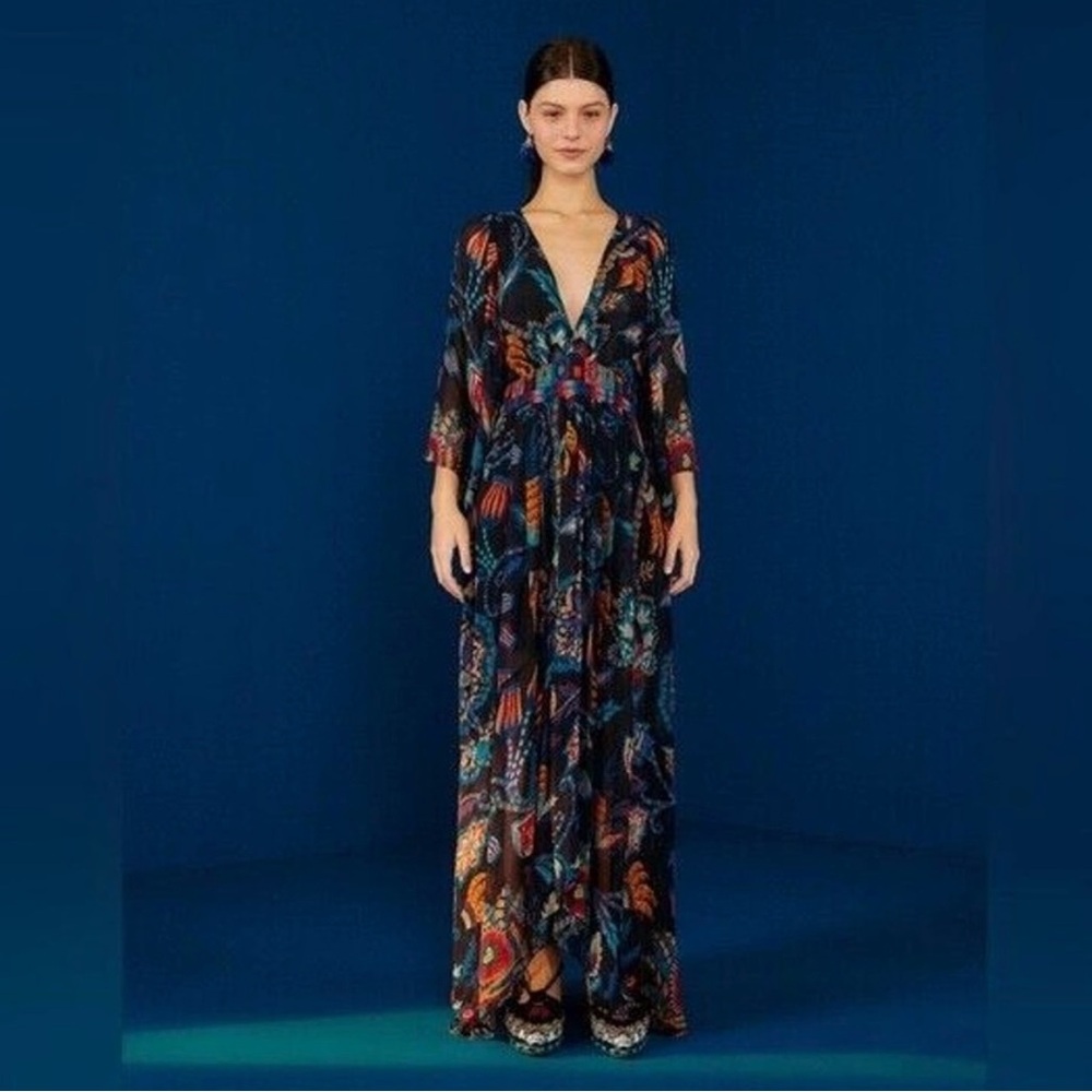 FARM Rio Black Sunset Tapestry Kaftan Dress